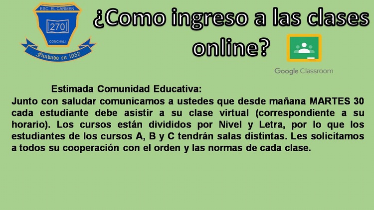 Clases online desde Martes 30