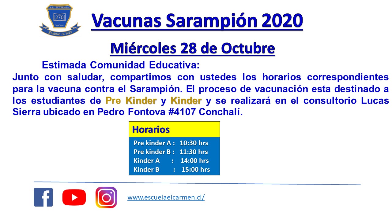 Vacunación Sarampión Pre Kínder y Kínder – 28 de Octubre