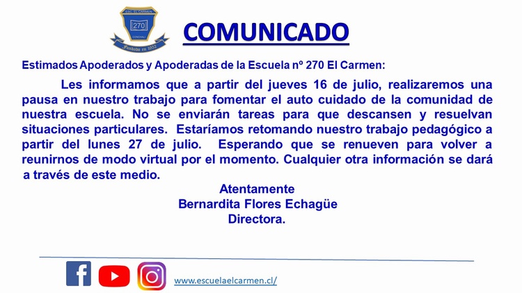 Comunicado 16 Julio – 27 Julio