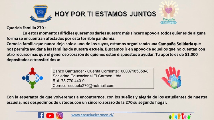 Campaña Solidaria – Hoy por ti estamos juntos