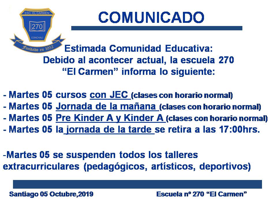 Martes 05 de Noviembre- Horarios por jornada.