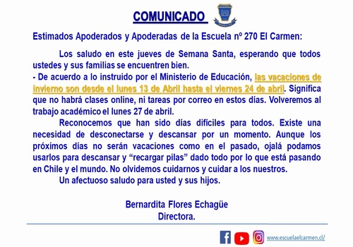 Comunicado de nuestra Directora